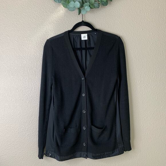 CABI Black Cardigan Sweater Button Down Windbreaker Back Cinch Waist Womens Sml - Picture 2 of 7